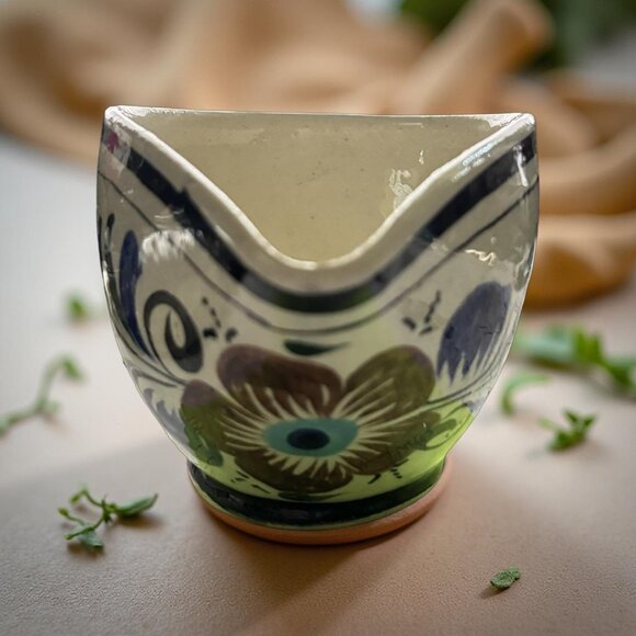 Hand-Painted Tonalá Mexican Pottery Pitcher – Signed RS – 7” Folk Art Floral – F - Picture 5 of 7